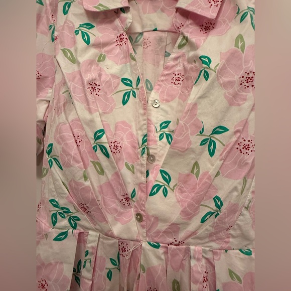 Draper James Pink Floral Midi Collared Puffed Sleeve Dress No belt Cotton Blend - Picture 4 of 8